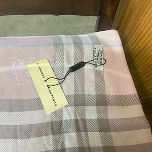 Burberry 70x28 pink plaid scarf. Brand New. Still in packaging.